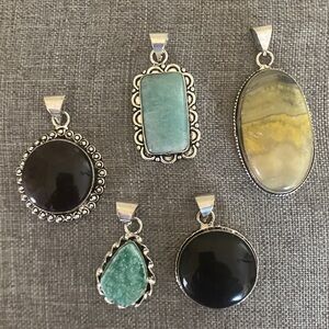 New 925 Sterling Silver & Natural Stone Pendants: Reseller’s Bundle (5 pcs)
